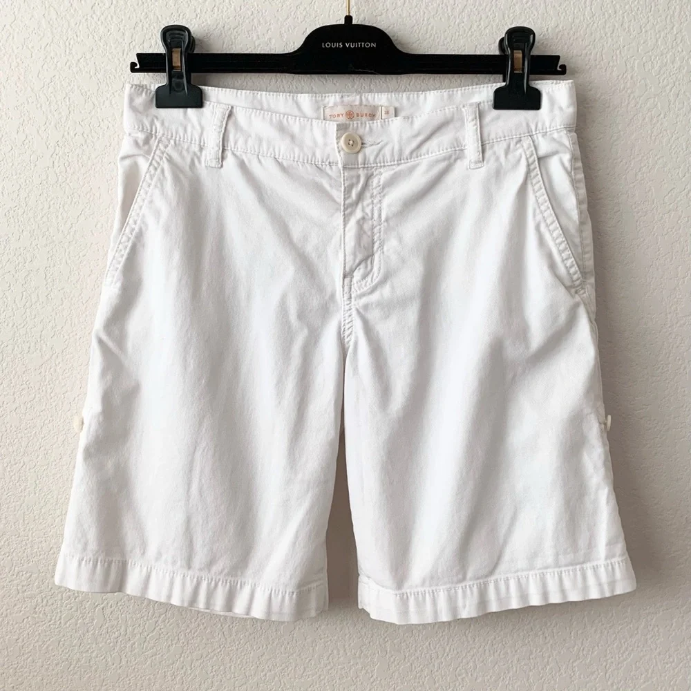 Tory Burch white cotton long shorts